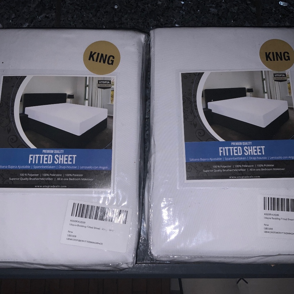 UTOPIA 2 count fitted white sheets/KING/New in bag